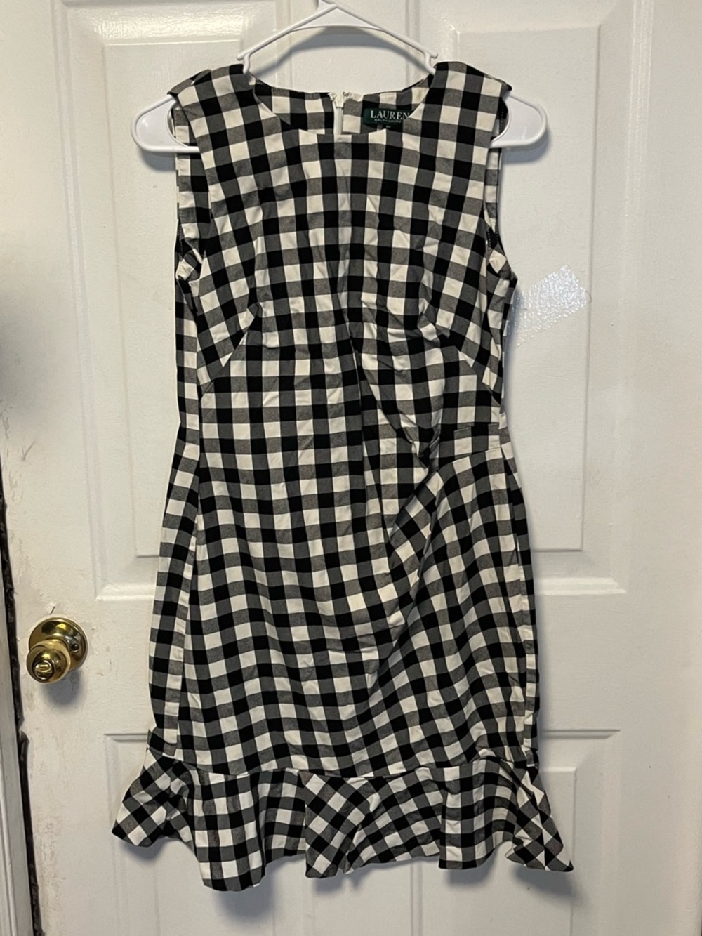Lauren Ralph Lauren 6 petite Black and cream Gingham Ruffle-Hem Dress